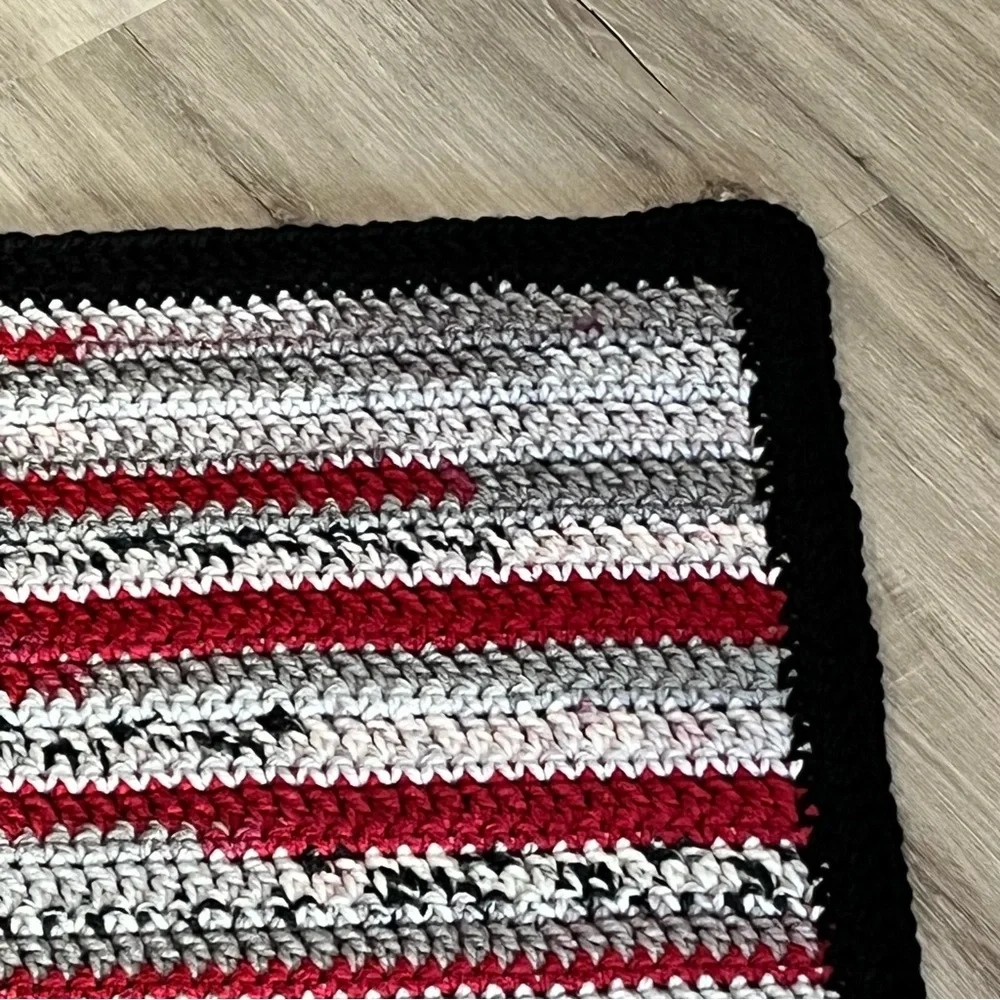New Handmade Crochet Black, Gray, & Red Blanket